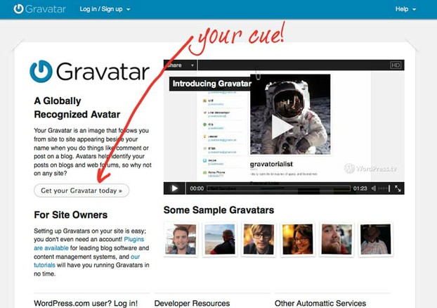 You'll click here to start the process on Gravatar
