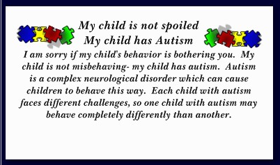 Text side of Falling Puzzle Pieces Autism Awareness Card : Basic