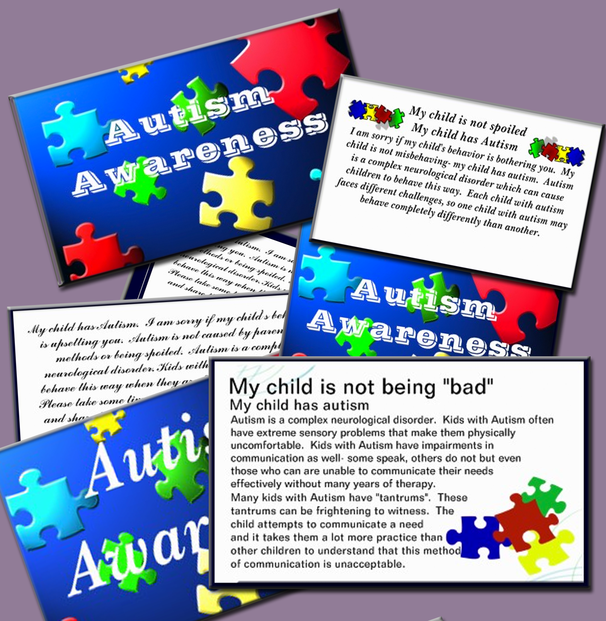 Autism Awareness and Behavior Information Cards -customizable