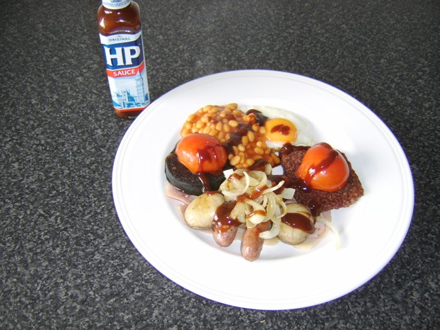 Full Scottish breakfast with HP Sauce