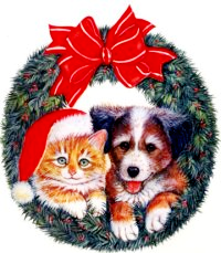 Christmas Puppy and Kitten Wreath