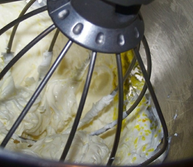 Whipping the cheesecake filling