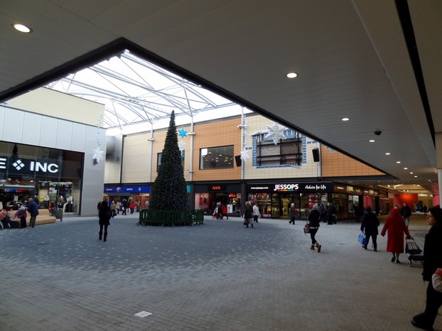 Inside 'The Malls',  using 24mm lens. Note the window just to the right of the tree, in the yellow wall.