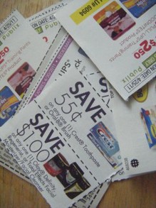 A mixture of grocery coupons