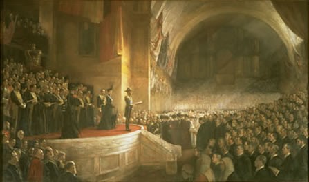 The opening of the first Parliament of Australia, Melbourne, on 9 May 1901