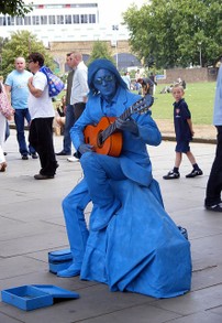 Weird, blue guitar player, huh?
