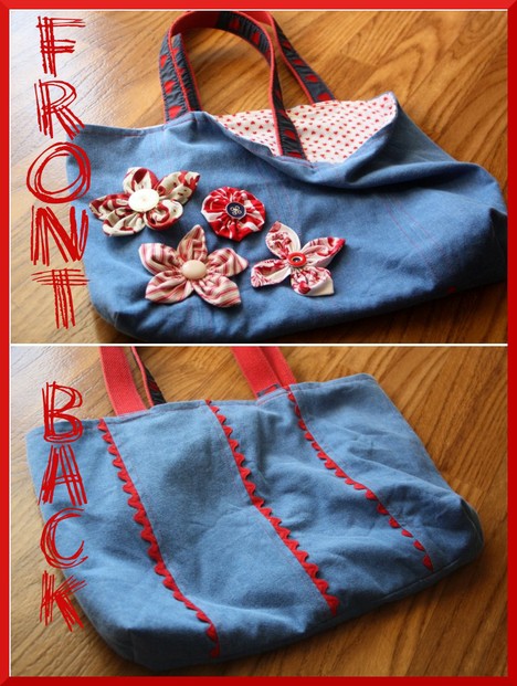 Another Jean Tote with Fabric Flowers