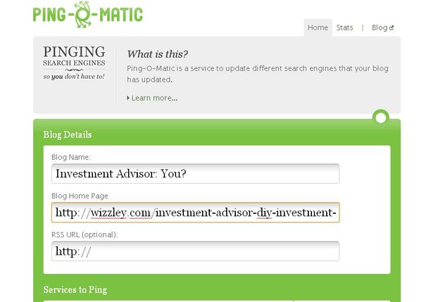 Ping-o-Matic URL entry Ping-o-Matic URL entry