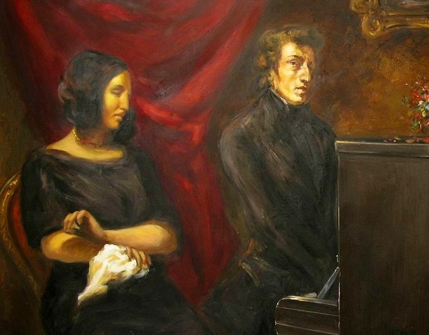 Frédéric Chopin and George Sand (oil painting after sketch by Eugène Delacroix)