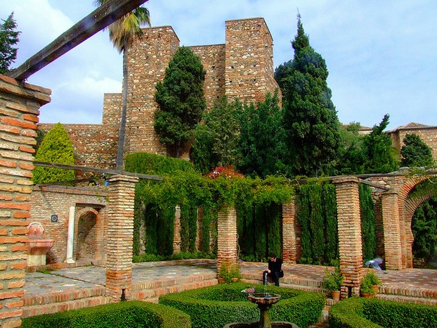 A garden in the 11th-century moorish palace-fortress of Alcazaba in Malaga.