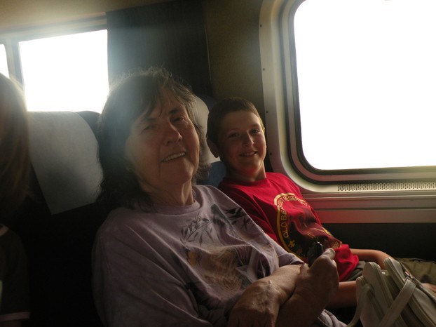 Mother and grandson James on the train 