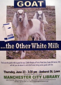 Cute poster advertising a seminar on goat milk!