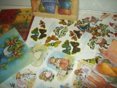 Paper cut outs and napkins for decoupage