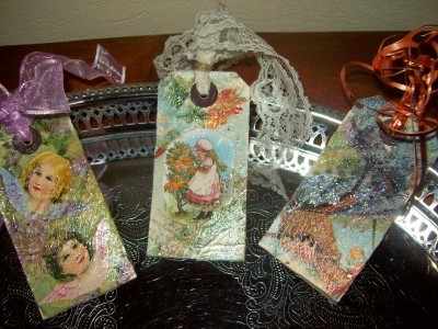 I decoupaged these Manilla tags. It will be marvelous gift tags