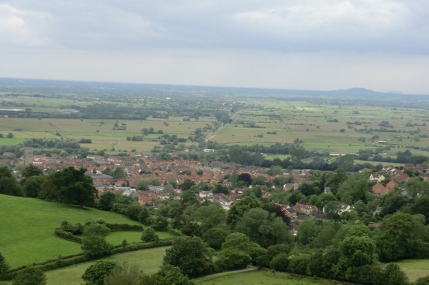 Image:  Glastonbury (in daylight) as viewed from the Tor