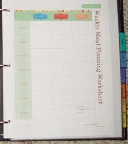 Weekly meal planner page