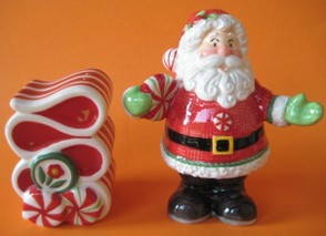 Santa with Ribbon Candy Salt and Pepper Shaker Set