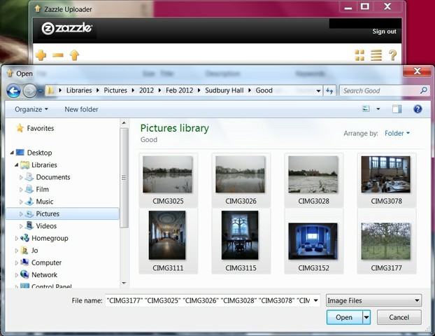 Image:  Using the plus button to add images to Zazzle Bulk Image Uploader