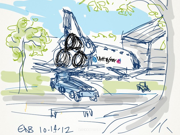 Drawing: The Space Shuttle Endeavour Outside Its New Home