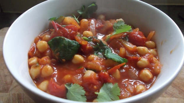 Chick pea and spinach curry with coriander.