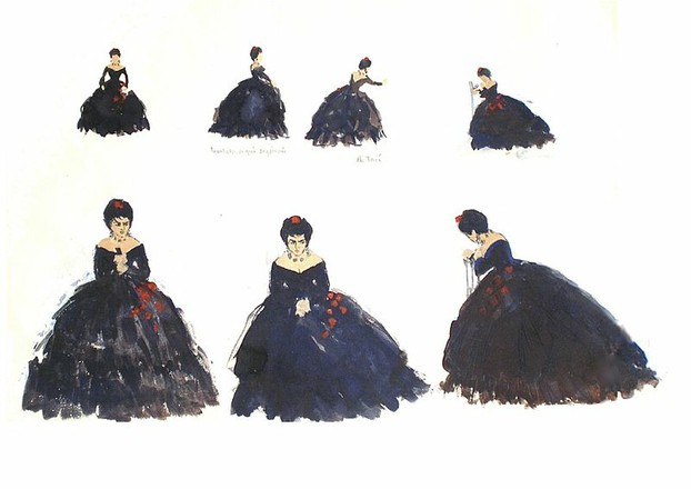 Paintings of soprano Virginia Zeani as Violetta in La Traviata Act ll scene 2 at the Royal Opera House Covent Garden Lo