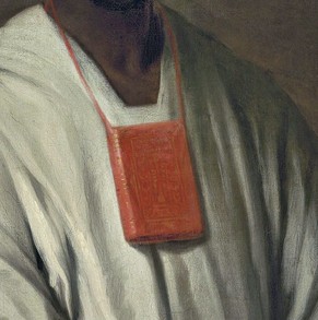 Detail of Diallo's portrait showing pouch for Qu'ran