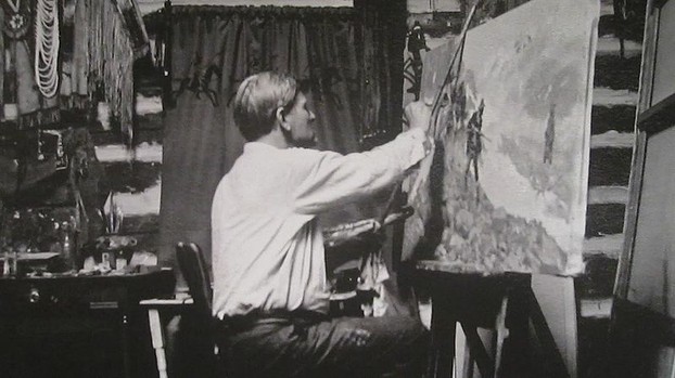 C W Russell in his Studio
