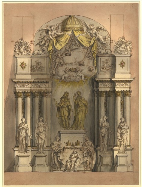 Design for a Monument for King William III and Queen Mary II by Grinling Gibbons