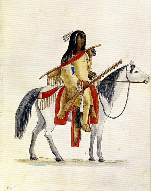 Indian on horseback. Watercolor by Maximilian zu Wied-Neuwied 1833 or 1834.