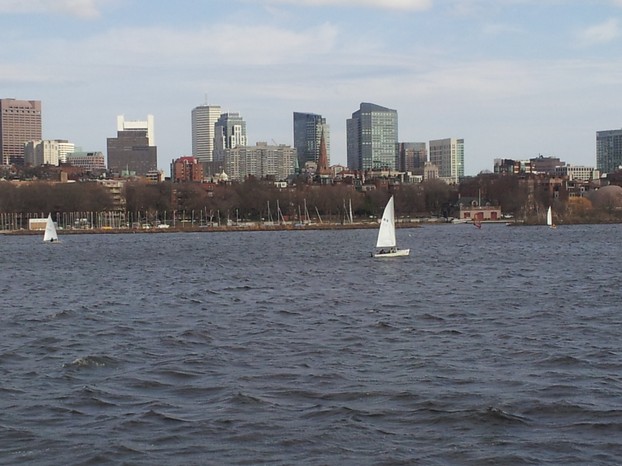Boston's skyline seen from Cambridge with the Charles river in between