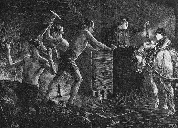 Coal mining. Illustration from The Graphic 1871