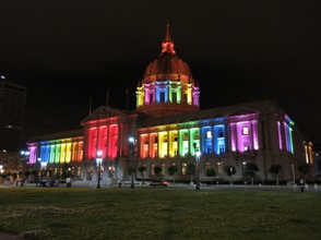 City Hall lit up with pride colors in celebration of Pride 2013