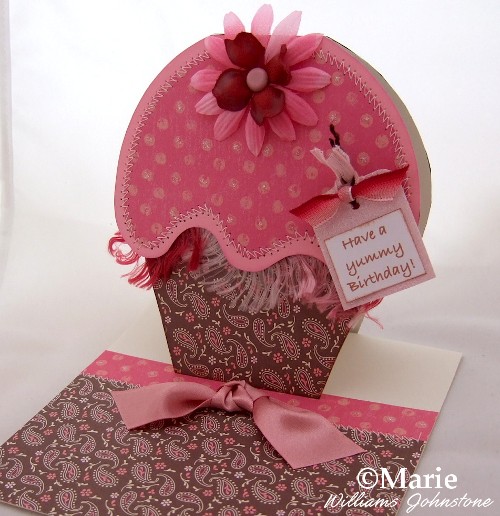 Handmade Brown and Pink Cupcake Card and Matching Envelope