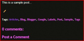 Google Blogger Blog - Part of a post showing the tags and their link and hover colors