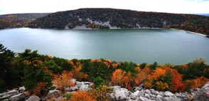Devil's Lake and its soaring bluffs