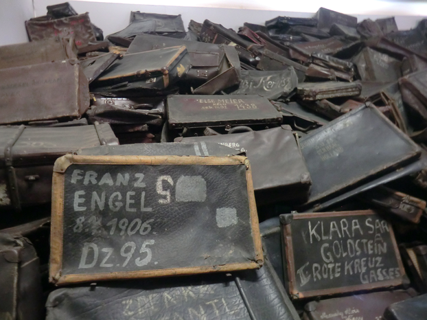 Image: Suitcases, marked by their owners, collected at Auschwitz.