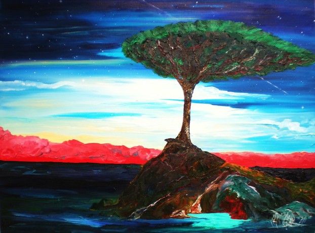 Socotra Dragon Blood Tree: oil on gallery canvas by Chris-Cloud