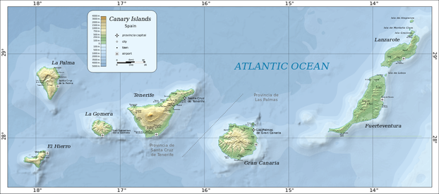 Dracaena draco is associated with Tenerife (center), the archipelago's largest island.