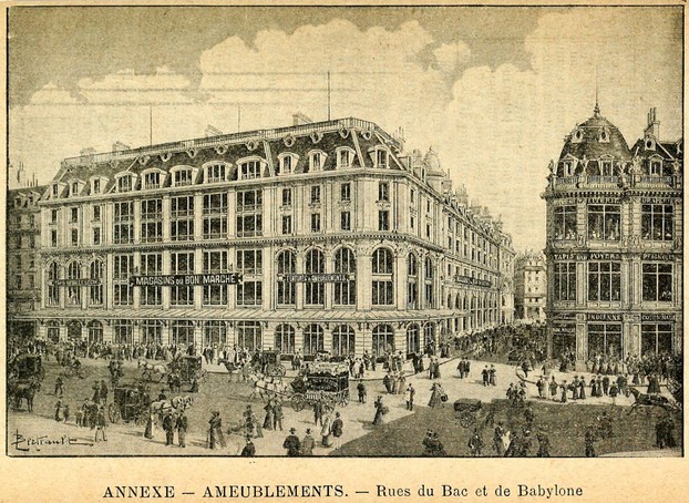 annex and main building of Bon Marché; Souvenir offert par les magasins du Bon Marché (1894), p. 23