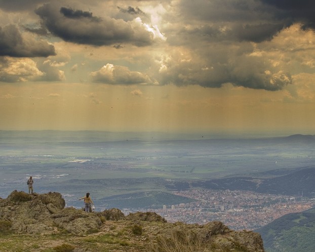 "View of the city of Sliven and the eastern Upper Thracian Plain from southern Balkan Mountains"