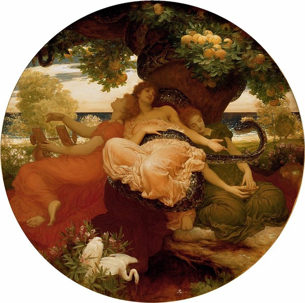 "The Garden of the Hesperides": c. 1892 oil on canvas by Frederic Leighton (December 3, 1830 – January 25, 1896)