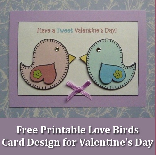 Free printable love birds design for a handmade card this Valentine's Day