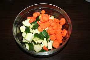 Dice the zucchini and carrots