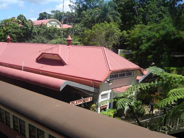 Kuranda Scenic Railway alongside Kuranda Railway Station, southeastern Cape York Peninsula, Far North Queensland