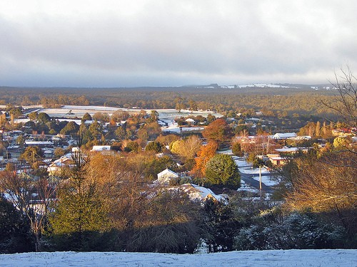 snow in Daylesford, state of Victoria central highlands, southeastern Australia