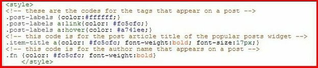 Google Blogger Blog - Part of the HTML codes that appear in the <style> </style> section of the template