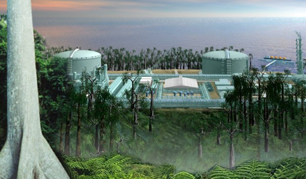 CGI view of LNG (liquified natural gas) plant operated at Malabo by EG LNG (also known as Punta Europa LNG)