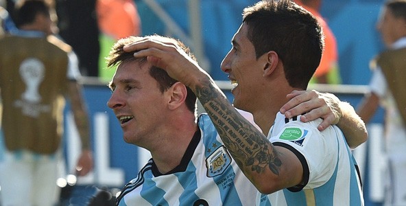 Lionel Messi and Angel Di Maria celebrate Argentina's victory