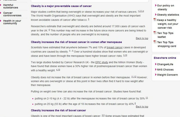 Cancer Research UK's Advice on Obesity