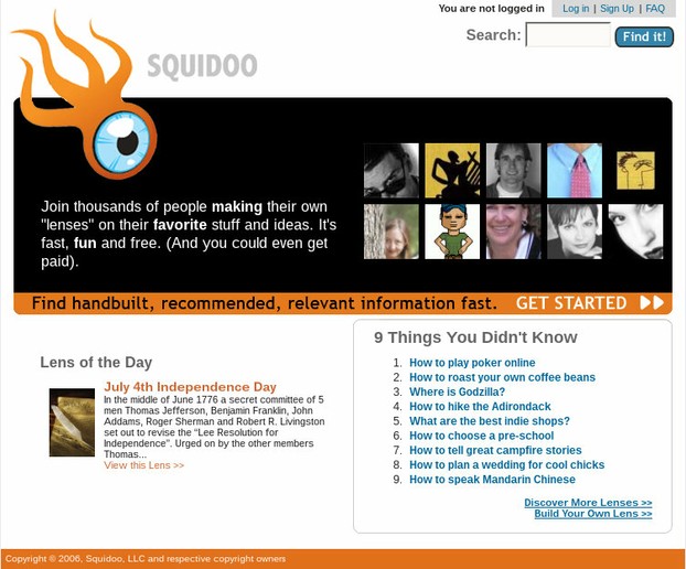 Squidoo's Homepage in 2006, Shortly After Founding